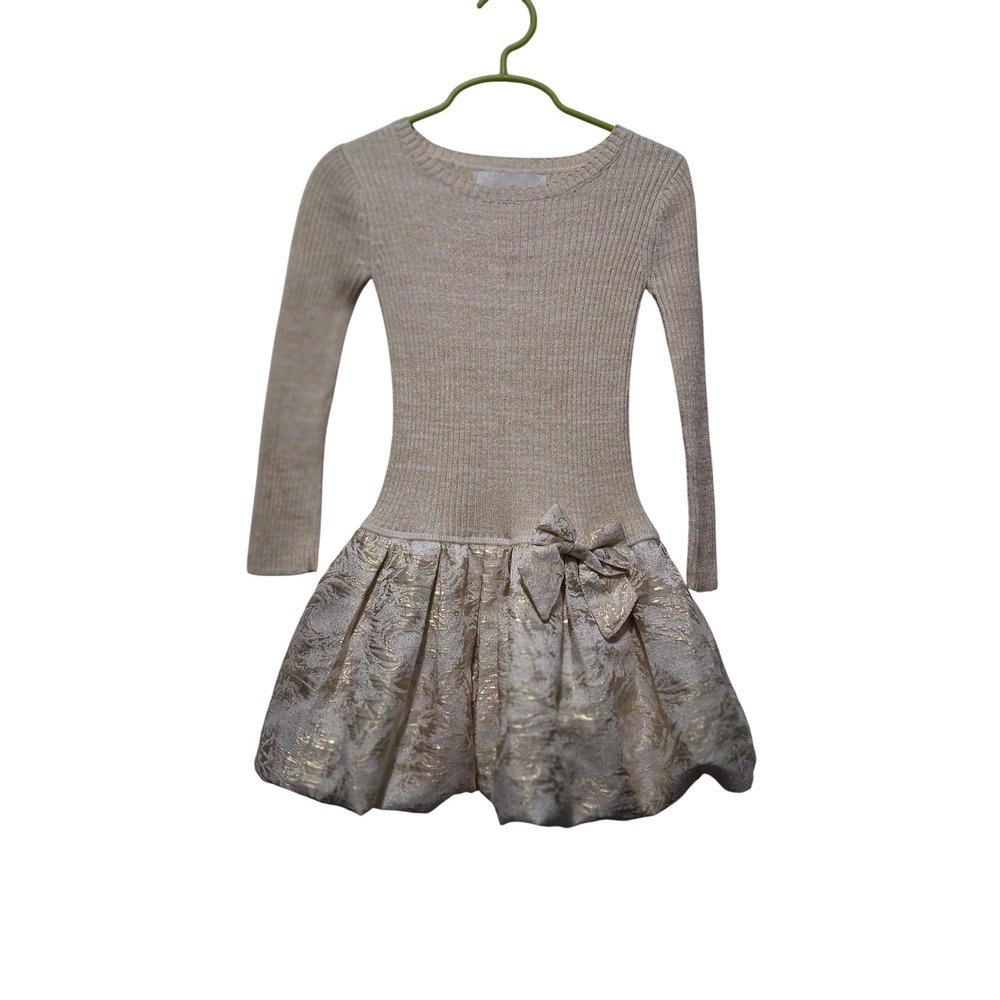 Camilla Girls Gold Metallic Ribbed Knit Bubble Skirt Dress Size 4 Holiday Party